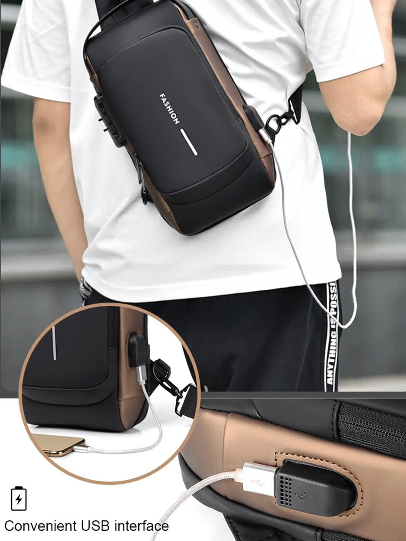 Crossbody Tech Sling Bag USB Charging