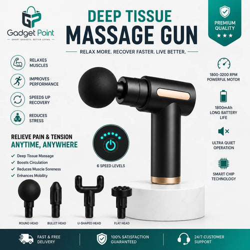Rechargeable Deep Tissue Massage Gun – 6 Speeds & 4 Heads