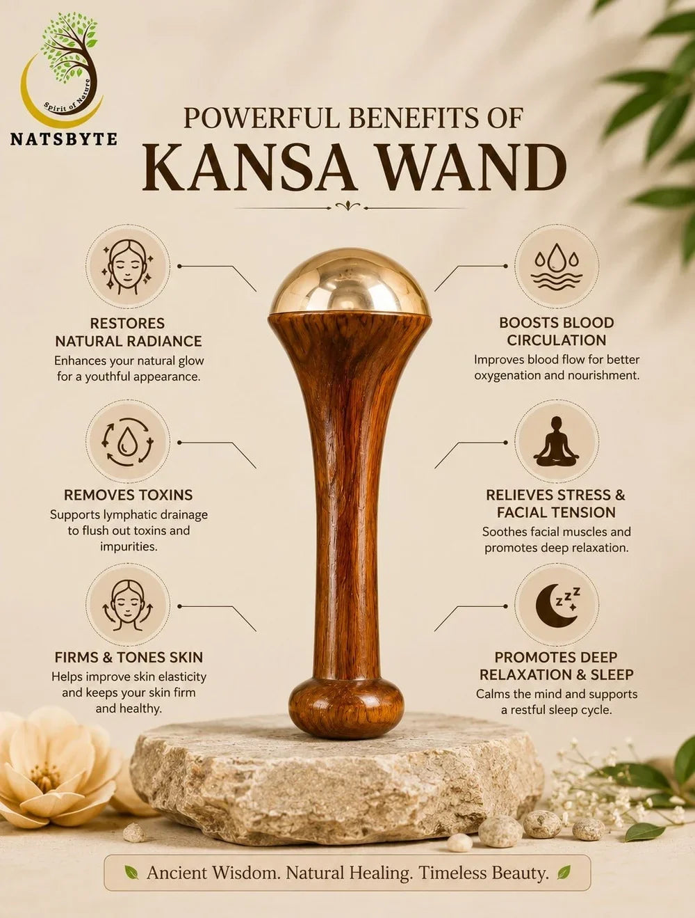 Kansa Wand Face & Body Massager | Bronze Copper-Tin Wellness Tool