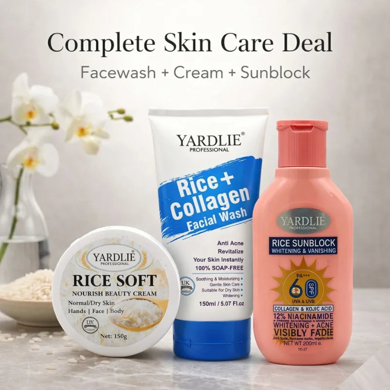 Yardlie Rice Face Wash Cream Sunblock Set